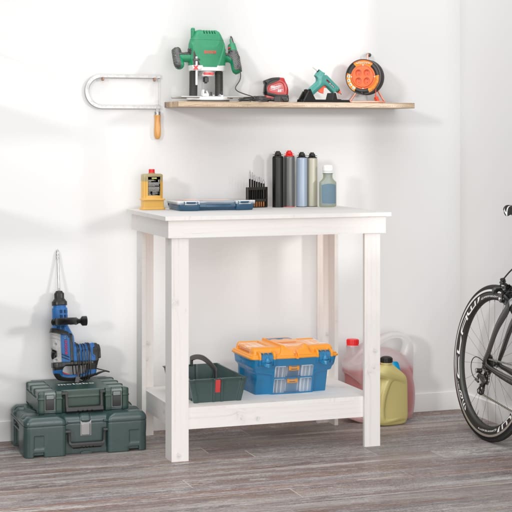 Arbejdsbord Hvid 80x50x80 cm Massiv Fyr