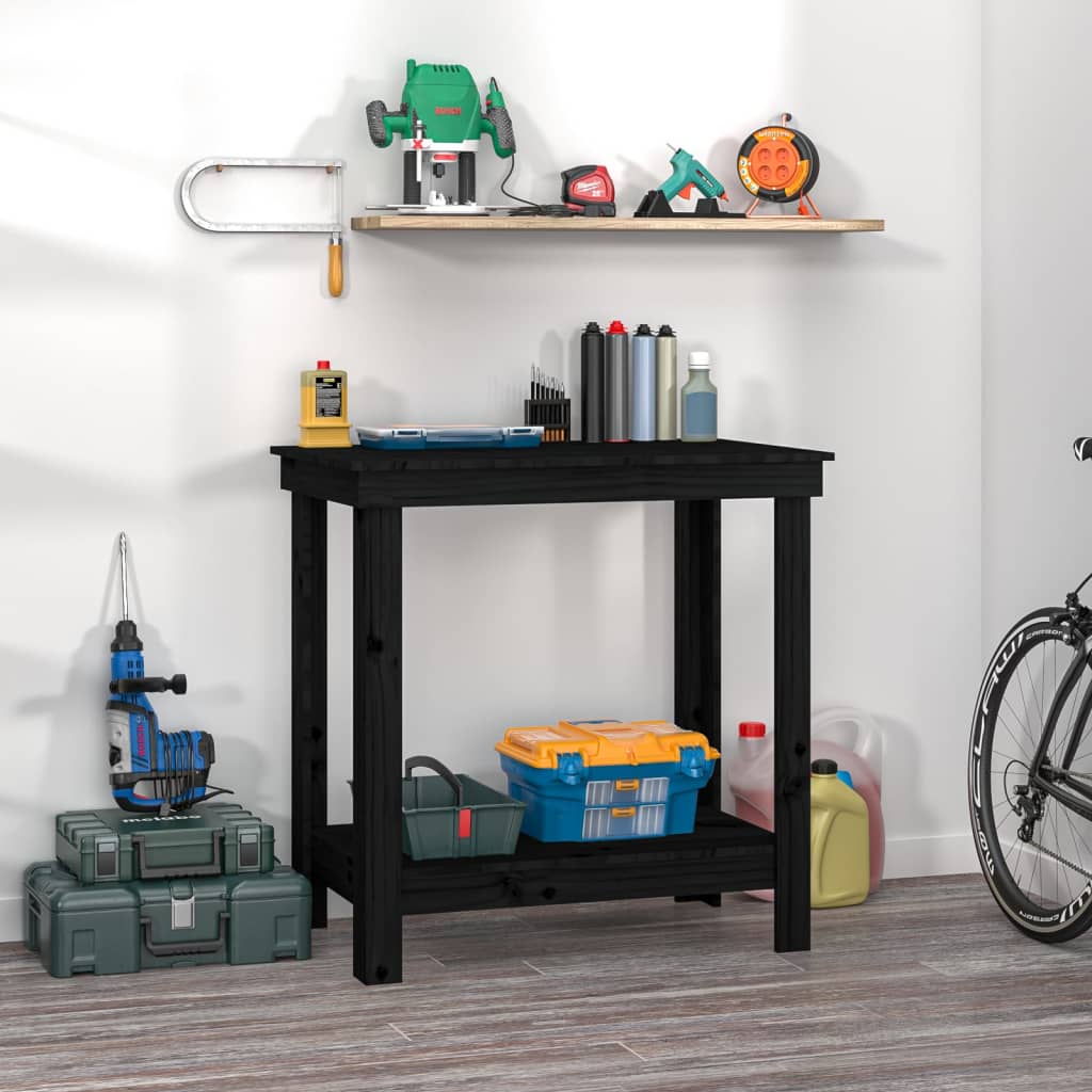 Arbejdsbord Sort 80x50x80 cm Massiv Fyr