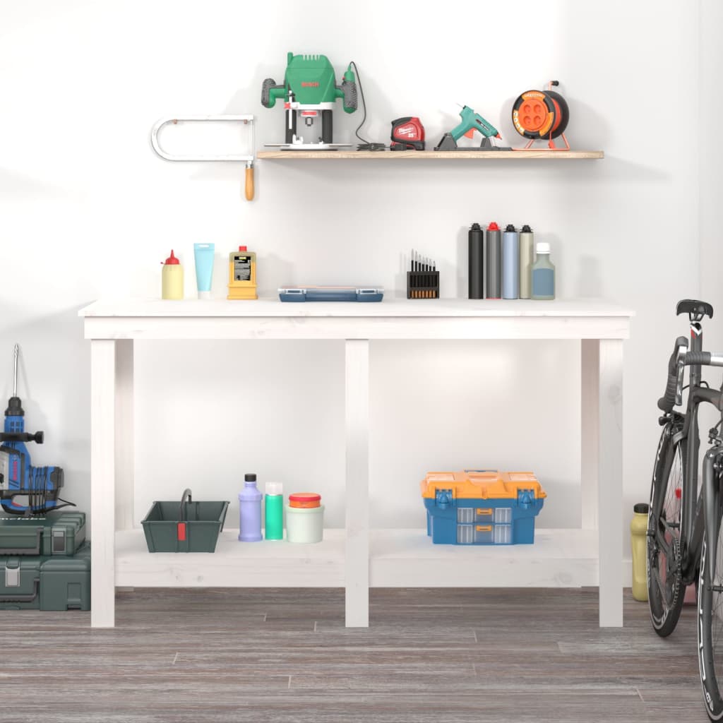 Arbejdsbord Hvid 140x50x80 cm Massiv Fyr