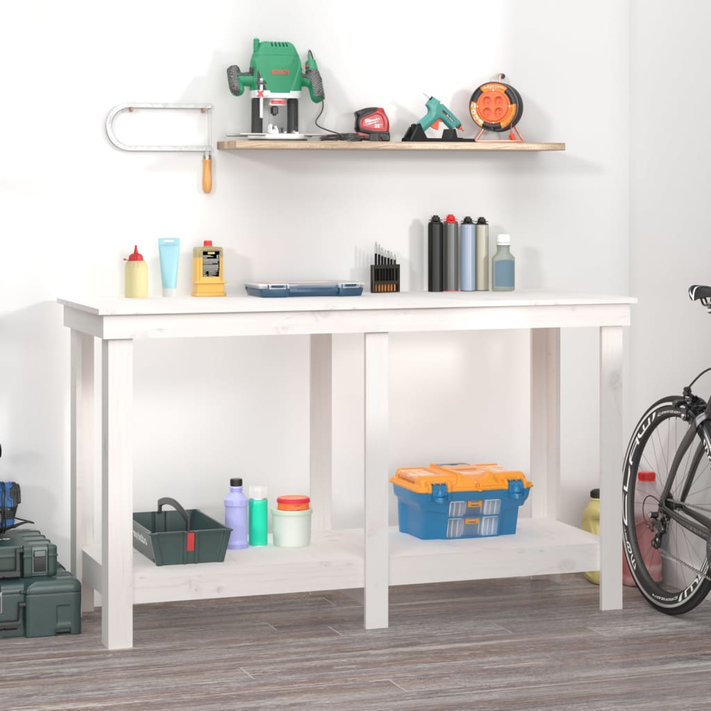 Arbejdsbord Hvid 140x50x80 cm Massiv Fyr