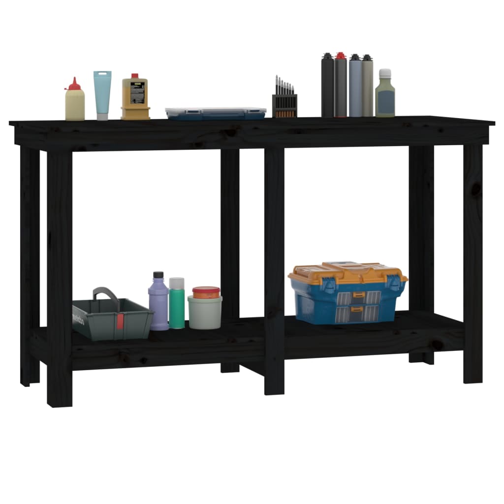 Arbejdsbord Sort 140x50x80 cm Massiv Fyr