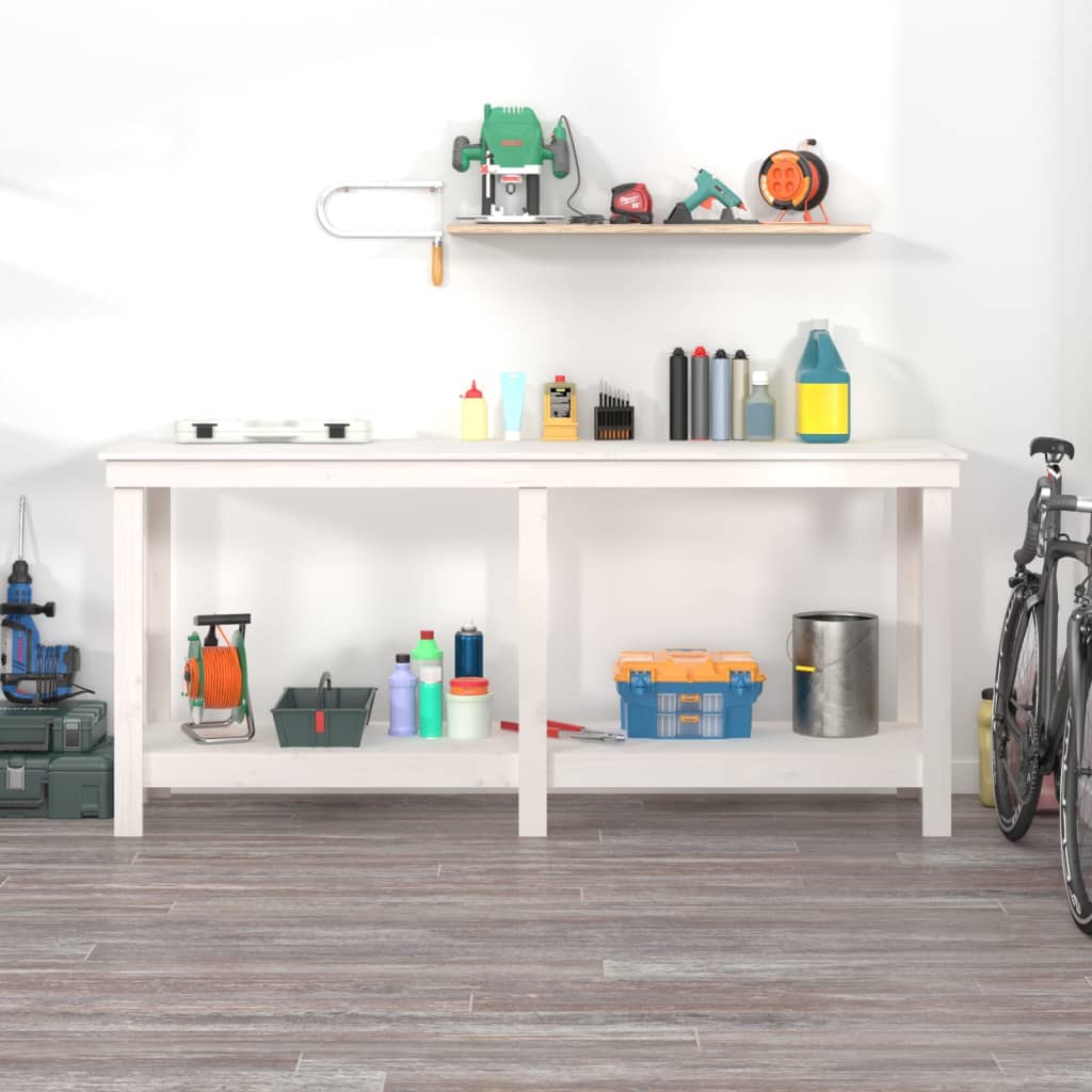 Arbejdsbord Hvid 180x50x80 cm Massiv Fyr