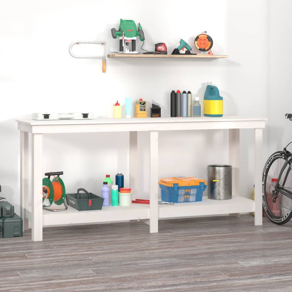 Arbejdsbord Hvid 180x50x80 cm Massiv Fyr