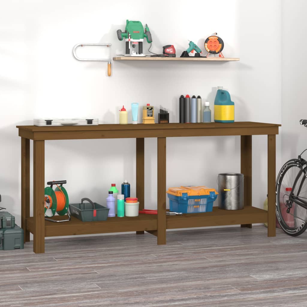 Arbejdsbord Honningbrun 180x50x80 cm Massiv Fyr