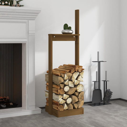 Brændeholder honningbrun 33,5x30x110 cm massiv fyrretræ