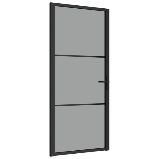 Innentür 93x201,5 cm Schwarz ESG-Glas und Aluminium