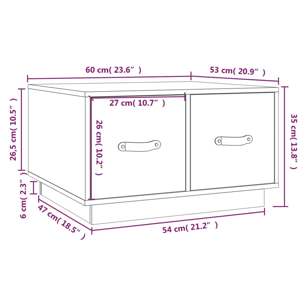 Sofabord Sort 60x53x35 cm Massiv Fyr
