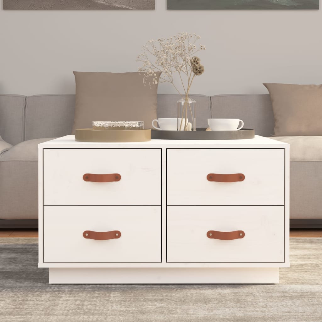 Sofabord Hvid 80x80x45 cm Massiv Fyr