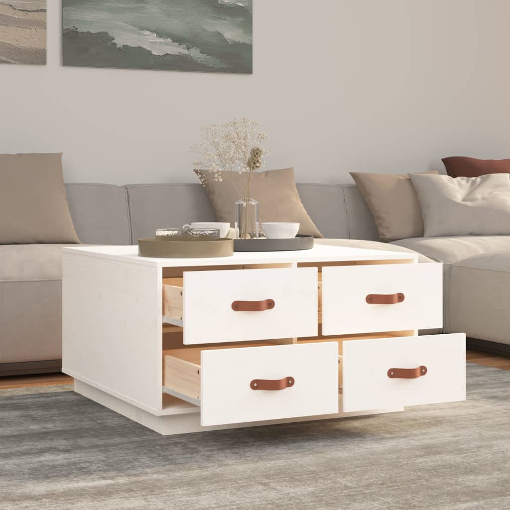 Sofabord Hvid 80x80x45 cm Massiv Fyr