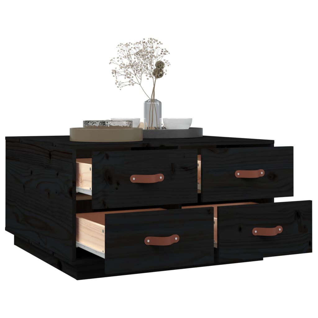 Sofabord Sort 80x80x45 cm Massiv Fyr