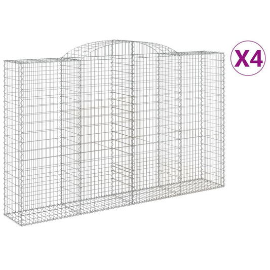 Gabionen mit Hochbogen 4 Stk. 300x50x180/200cm Verzinktes Eisen