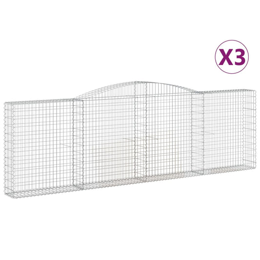 Gabionen mit Hochbogen 3 Stk. 400x30x120/140cm Verzinktes Eisen