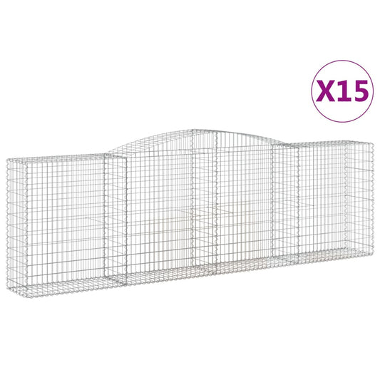 Gabionen mit Hochbogen 15 Stk 400x50x120/140cm Verzinktes Eisen