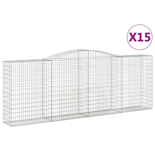 Gabionen mit Hochbogen 15 Stk 400x50x140/160cm Verzinktes Eisen