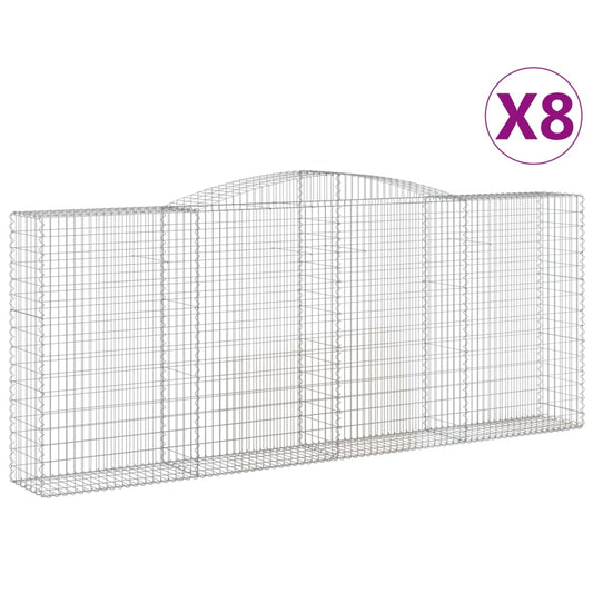 Gabionen mit Hochbogen 8 Stk. 400x50x160/180cm Verzinktes Eisen