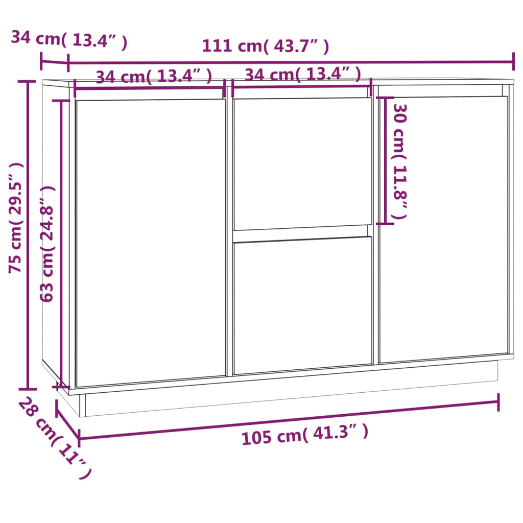 Skænk 111x34x75 cm massiv fyrretræ