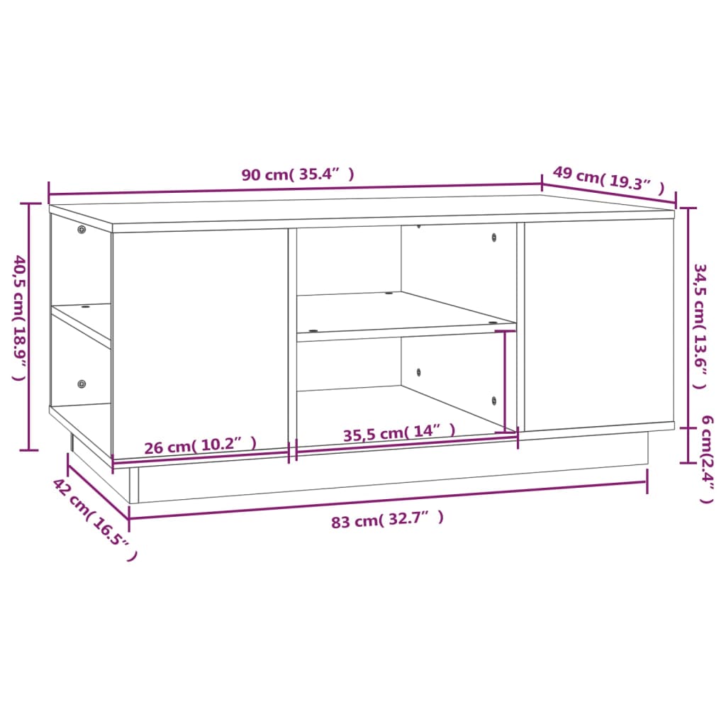Sofabord honningbrunt 90x49x40,5 cm massivt fyrretræ