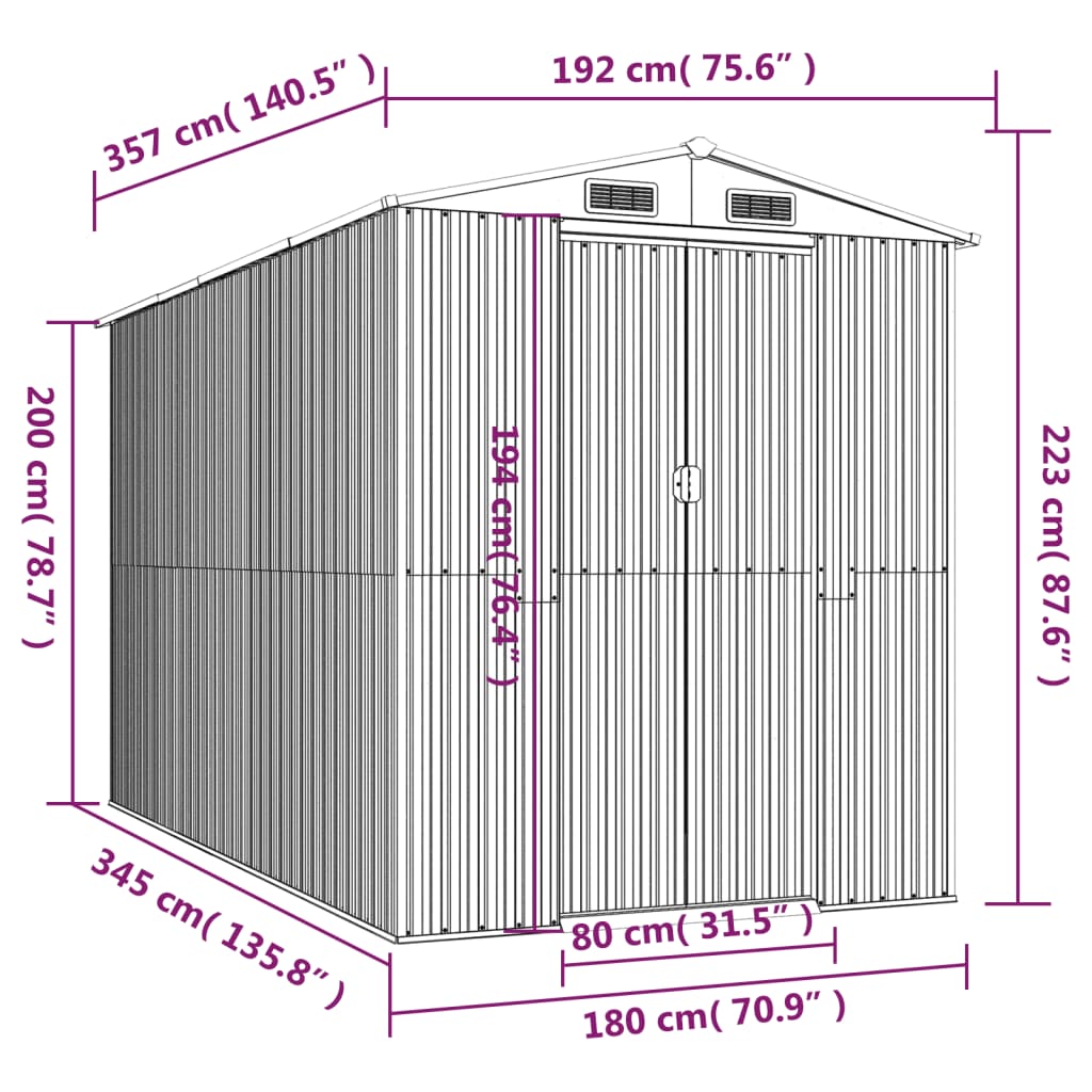 Redskabsskur Lysebrun 192x357x223 cm Galvaniseret Stål