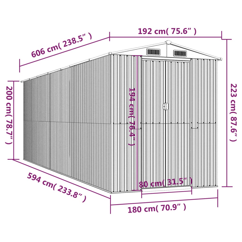 Redskabsskur Lysebrun 192x606x223 cm Galvaniseret Stål