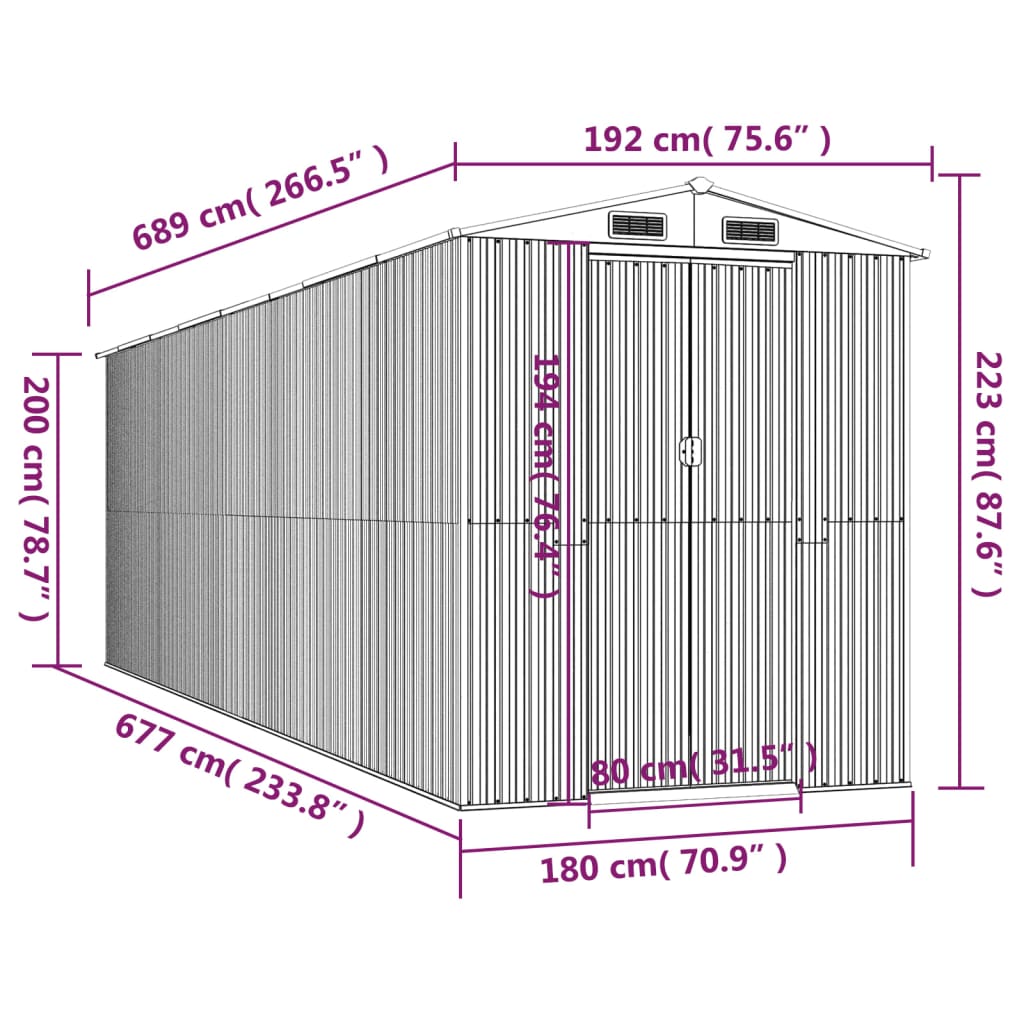 Redskabsskur Lysebrun 192x689x223 cm Galvaniseret stål