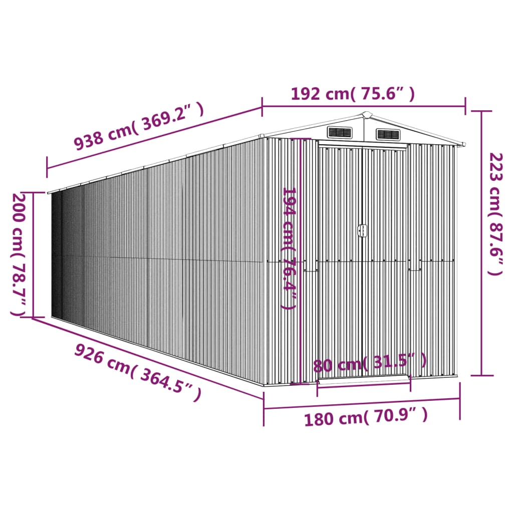 Redskabsskur Lysebrun 192x938x223 cm Galvaniseret Stål