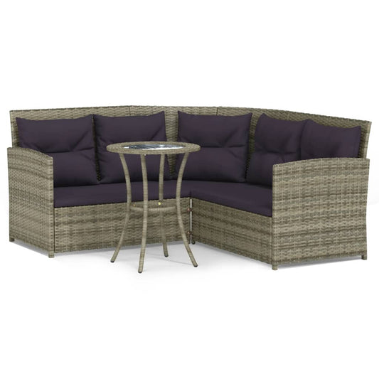 2-tlg. Sofagarnitur in L-Form mit Kissen Grau Poly Rattan