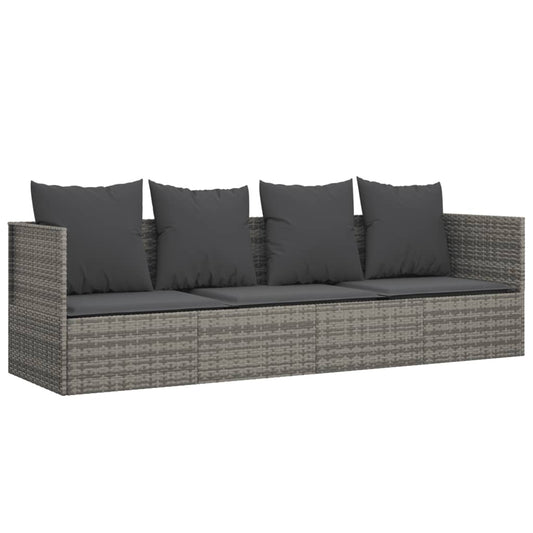 Outdoor-Loungebett mit Kissen Grau Poly Rattan