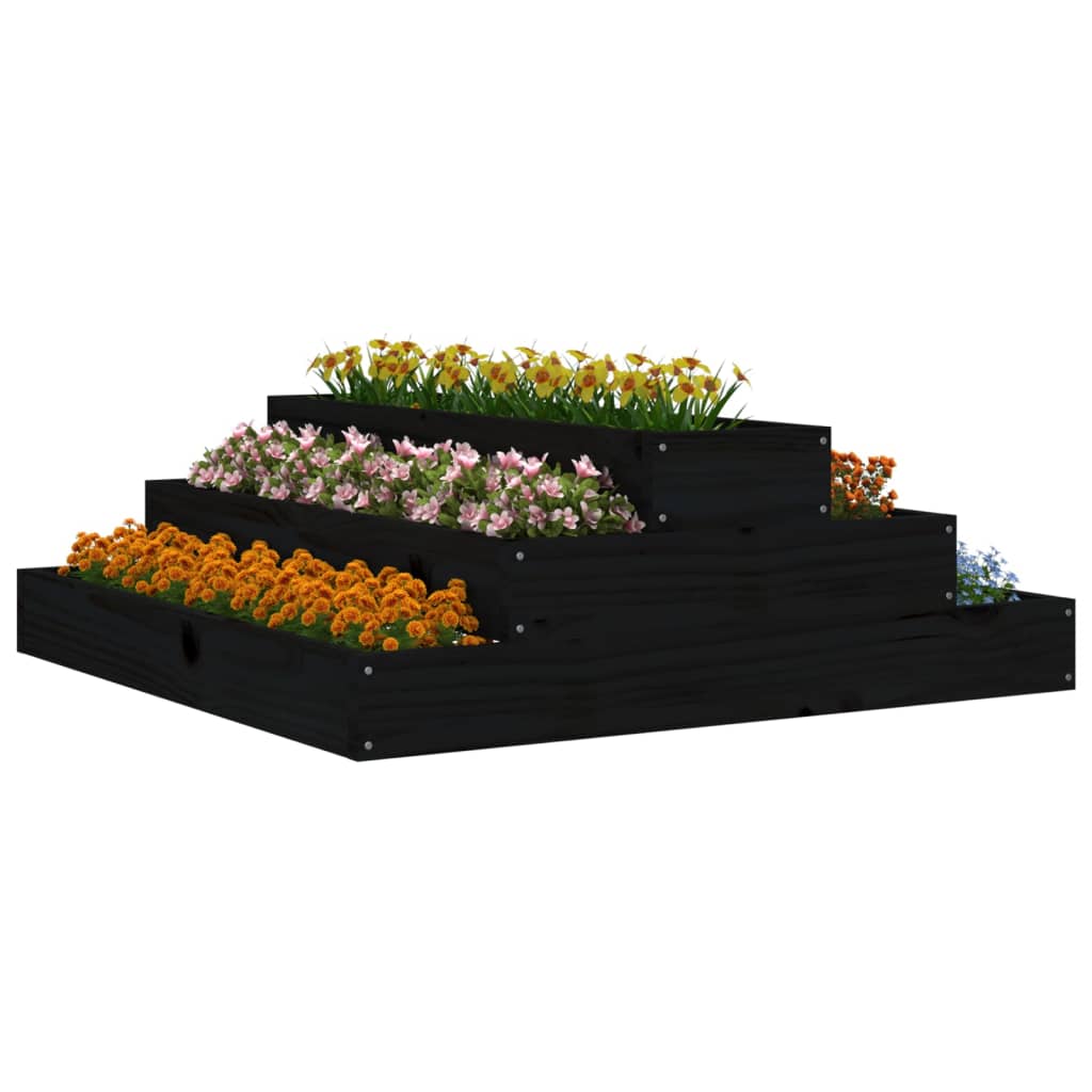 Plantekrukke Sort 80x80x27 cm Massiv Fyrretræ
