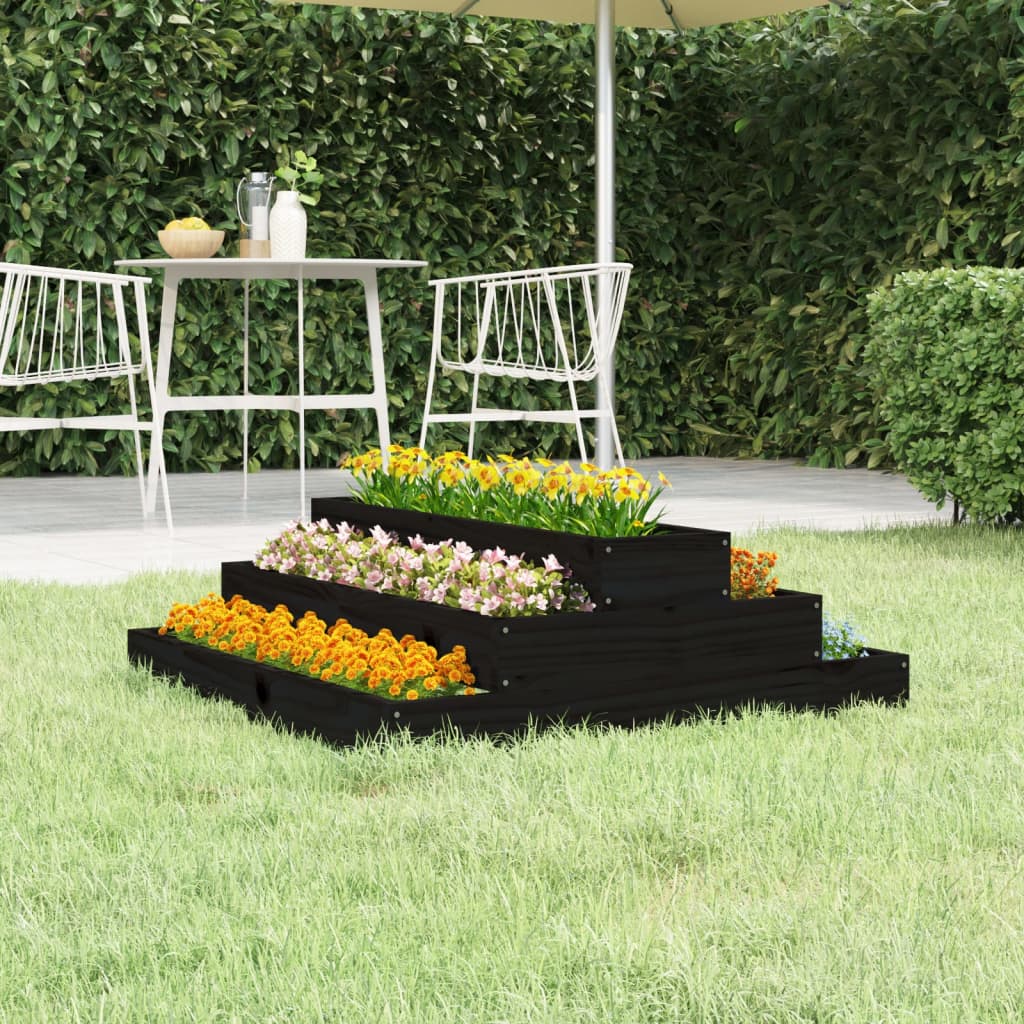 Plantekrukke Sort 80x80x27 cm Massiv Fyrretræ