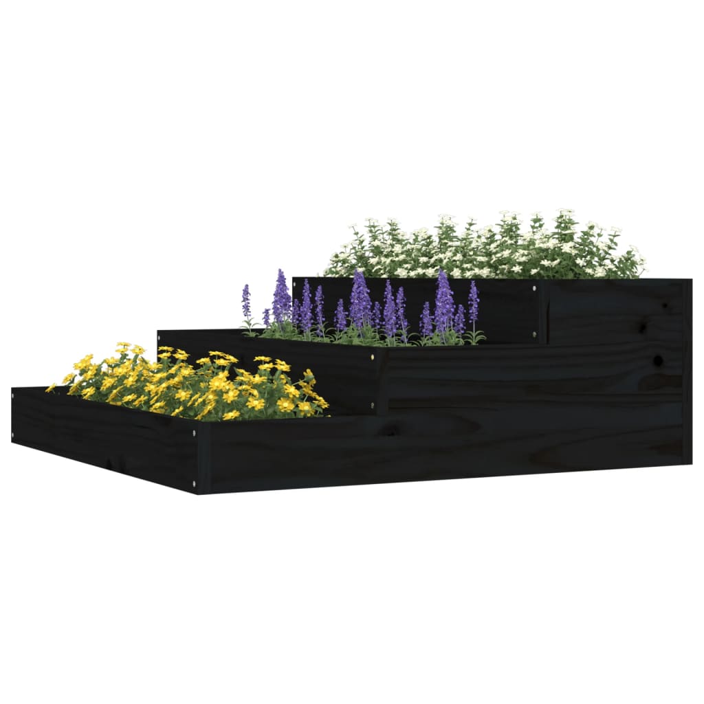 Plantekrukke Sort 78x78x27 cm Massiv fyrretræ