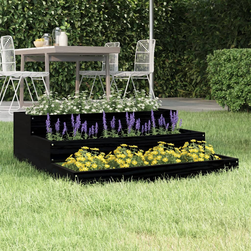 Plantekrukke Sort 78x78x27 cm Massiv fyrretræ
