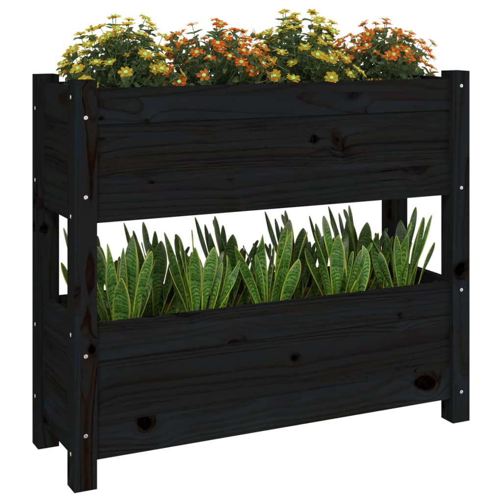 Plantepotte Sort 77x25x66 cm Massiv Fyrretræ