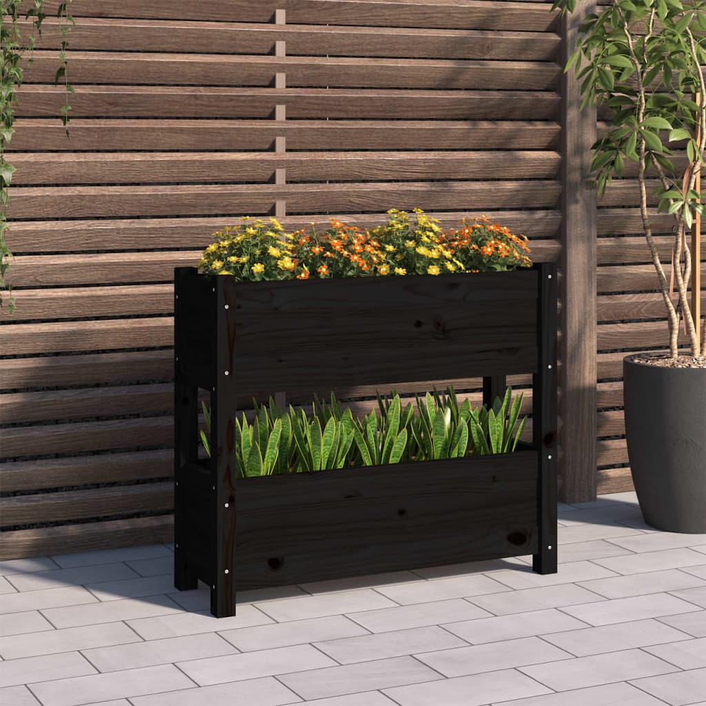 Plantepotte Sort 77x25x66 cm Massiv Fyrretræ
