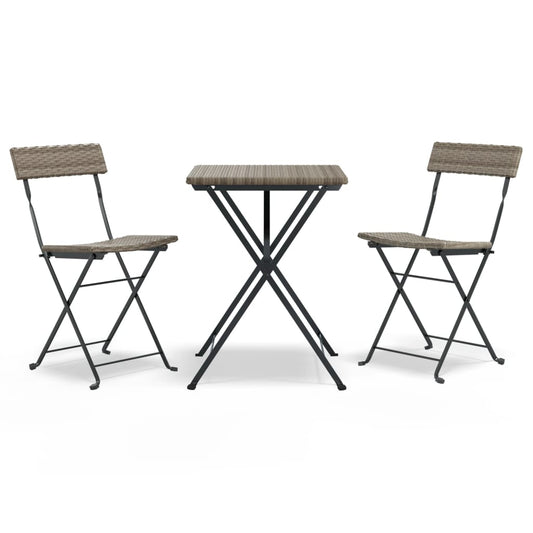 3-tlg. Bistro-Set Klappbar Grau Poly Rattan