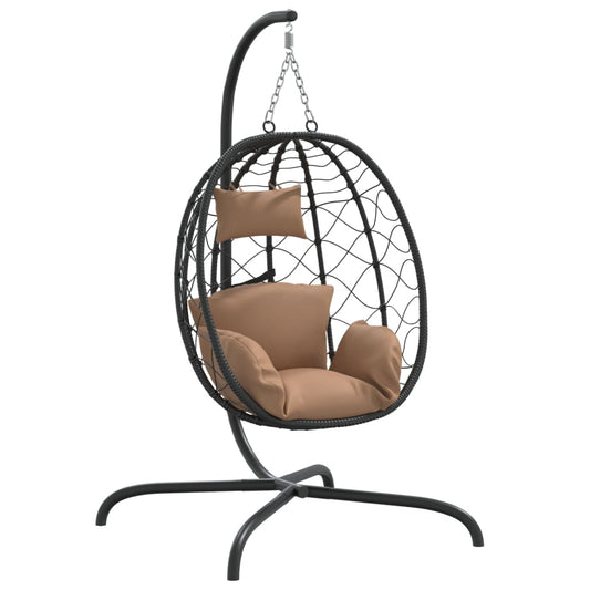 Hängesessel mit Kissen Taupe Poly Rattan & Stahl