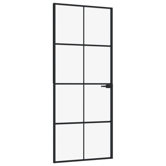Innentür Schwarz 83x201,5 cm Hartglas & Aluminium Schlank