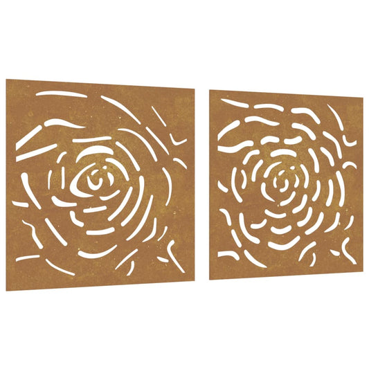 2-tlg. Garten-Wanddeko 55x55 cm Cortenstahl Rosen-Design