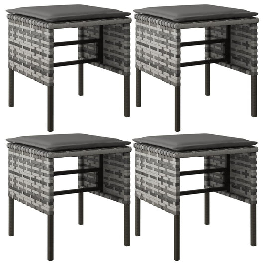 Gartenhocker mit Kissen 4 Stk. Grau Poly Rattan