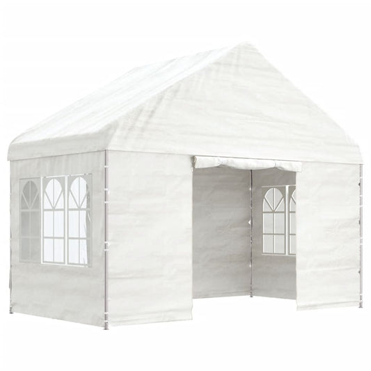 Pavillon mit Dach Weiß 4,08x2,23x3,22 m Polyethylen