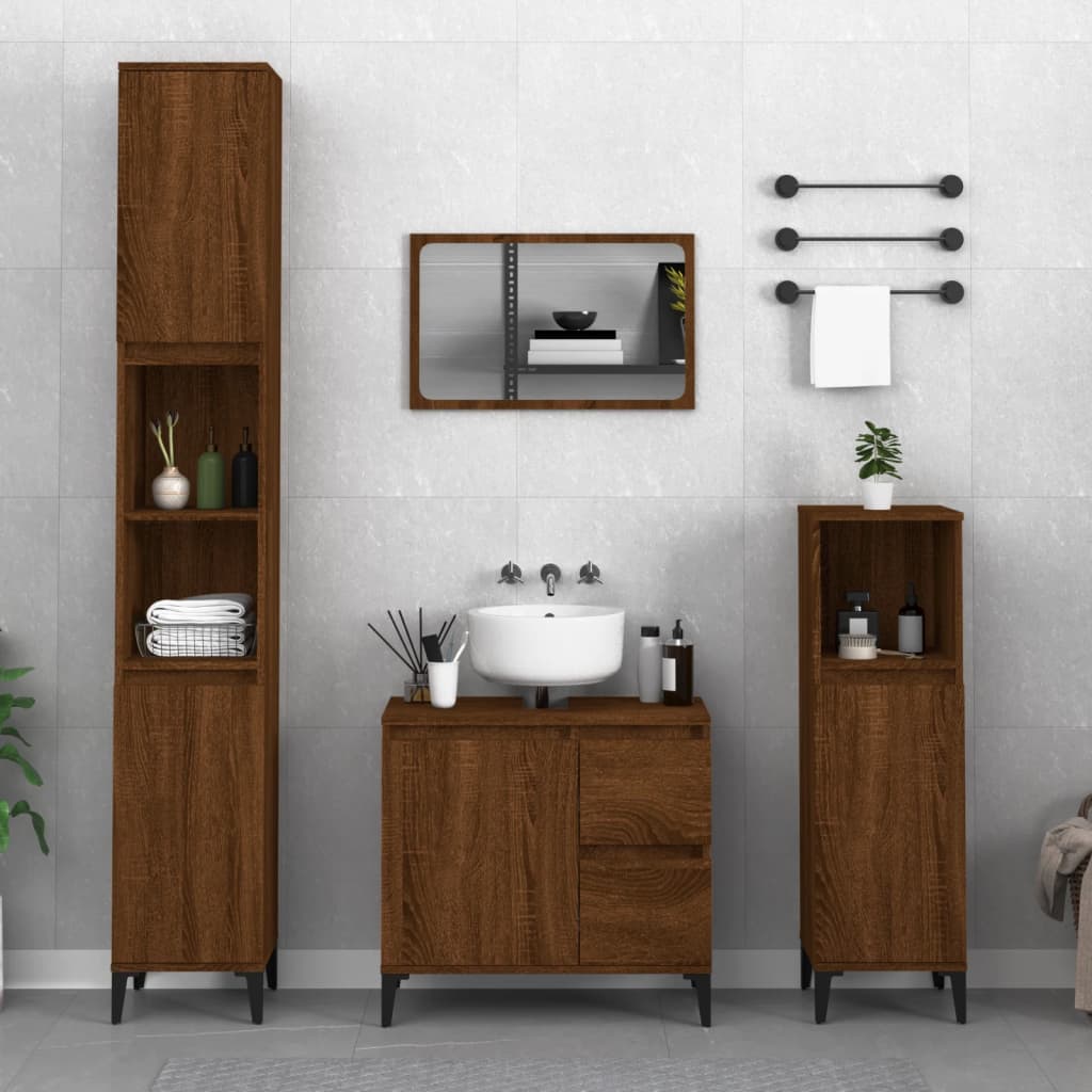 Badeværelsesskab Brun Eg Look 30x30x100 cm Træmateriale