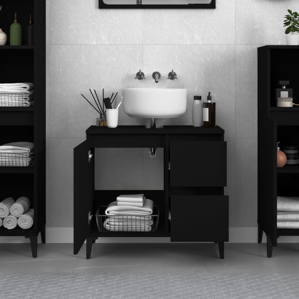 Badeværelsesskab Sort 65x33x60 cm Træ Materiale