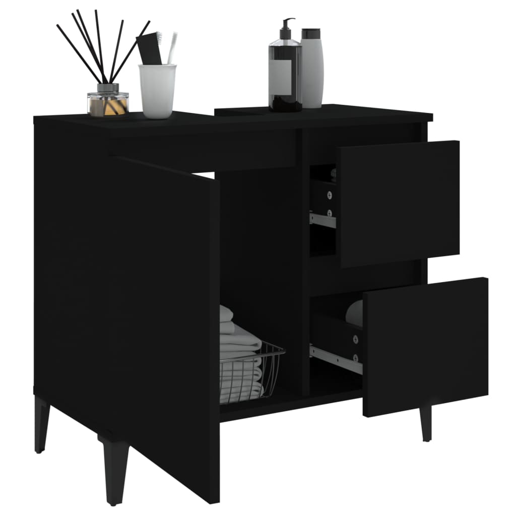 Badeværelsesskab Sort 65x33x60 cm Træ Materiale