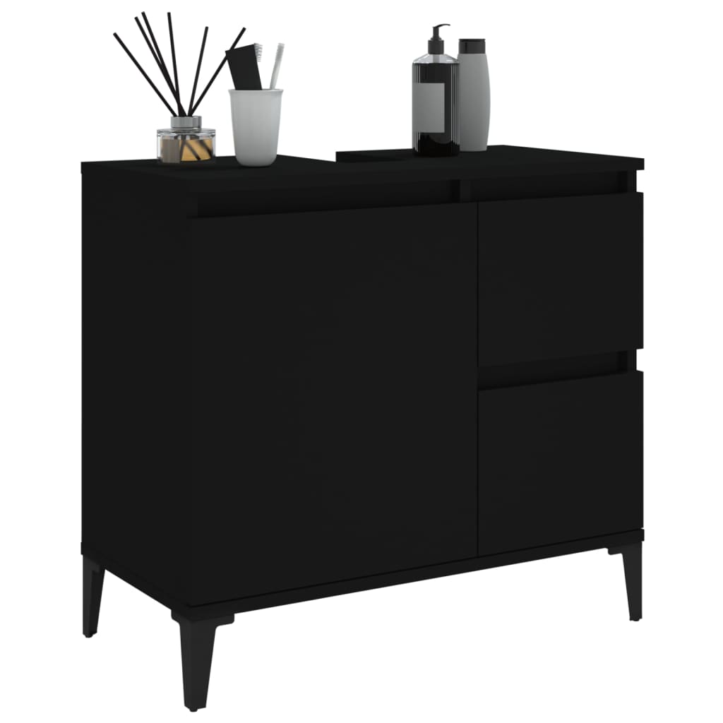 Badeværelsesskab Sort 65x33x60 cm Træ Materiale