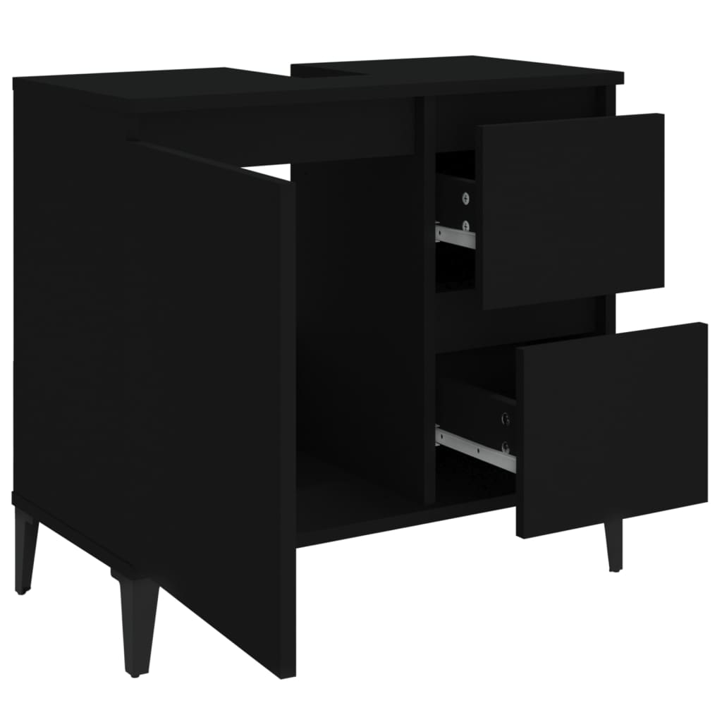 Badeværelsesskab Sort 65x33x60 cm Træ Materiale