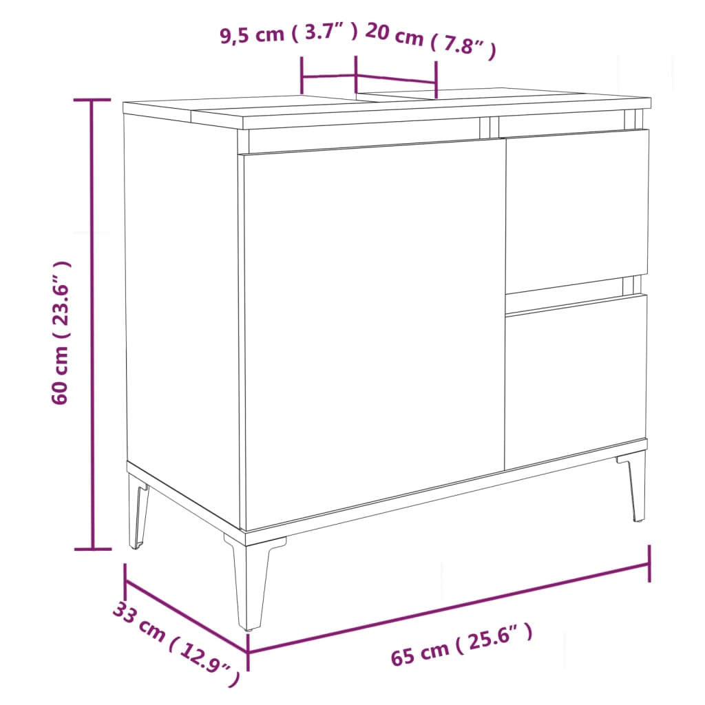 Badeværelsesskab Sort 65x33x60 cm Træ Materiale