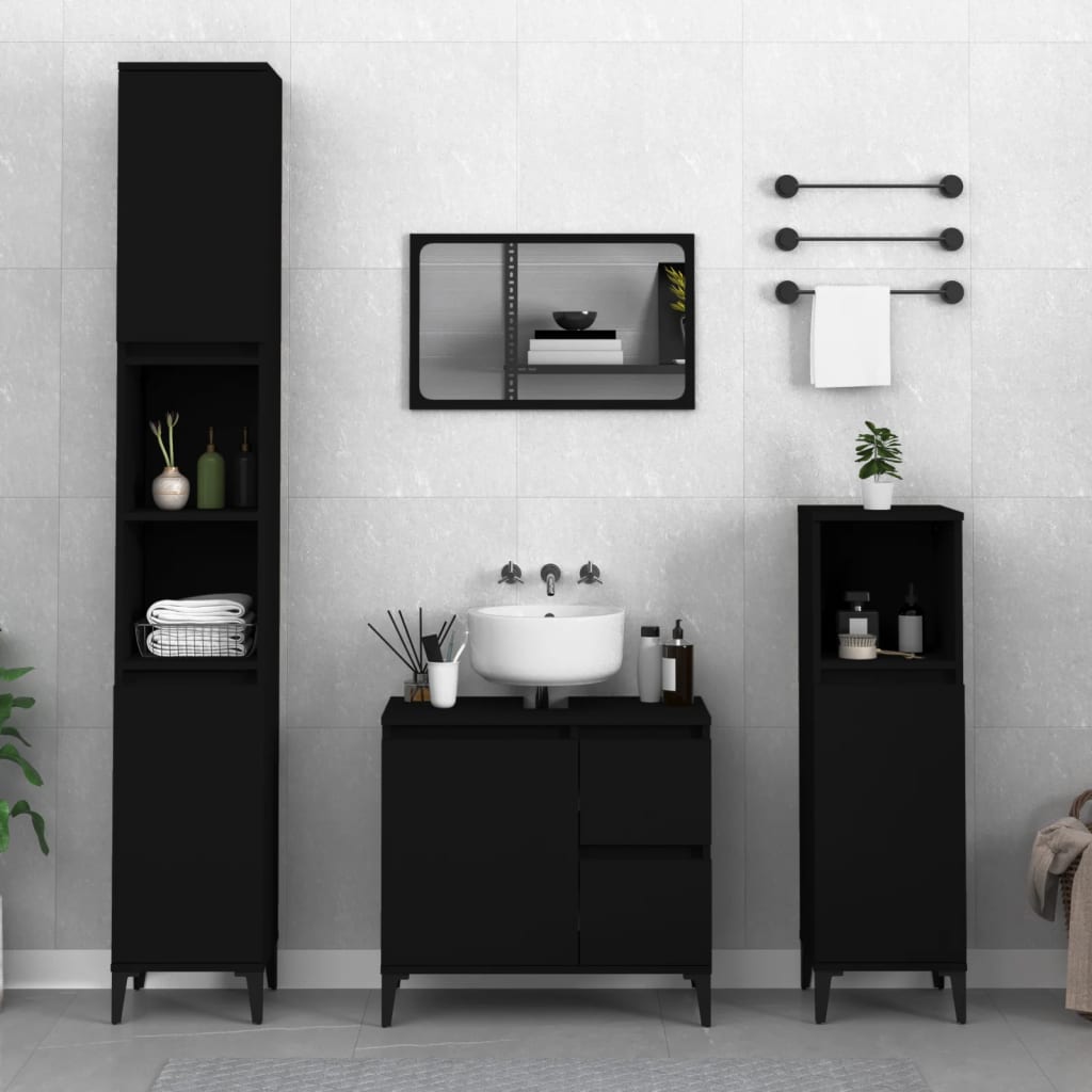 Badeværelsesskab Sort 65x33x60 cm Træ Materiale