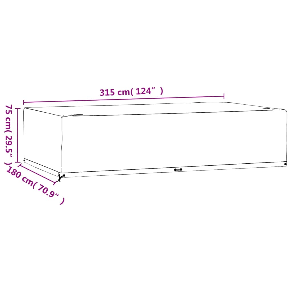 Havemøbelbetræk 2 stk 12 øjer 315x180x75 cm Rektangulær