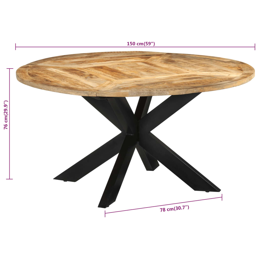Spisebord Ø150x76 cm Massivt groft mangotræ