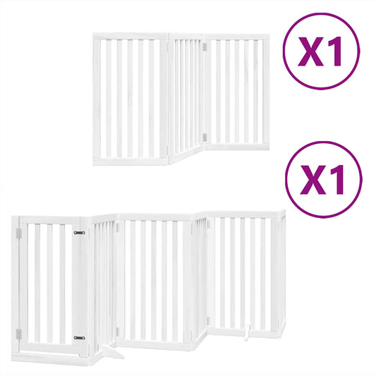 9-tlg. Hundetor mit Tür Faltbar Weiß 450 cm Pappelholz