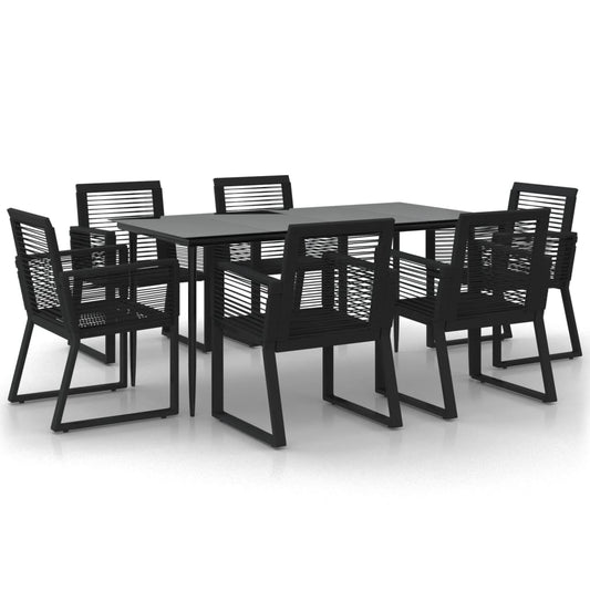 7-tlg. Garten-Essgruppe Schwarz PVC-Rattan
